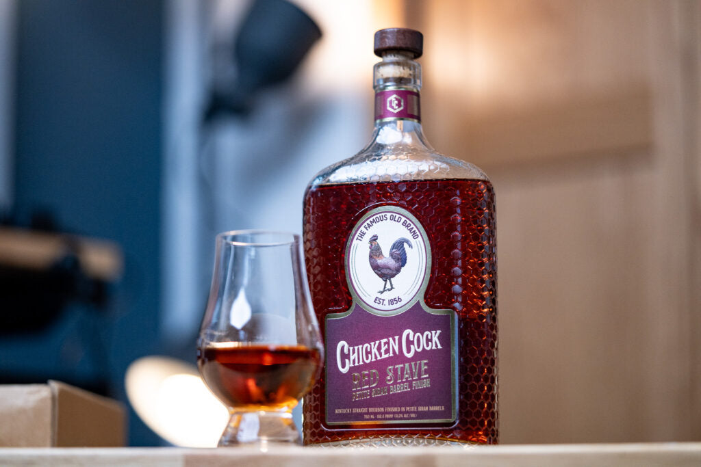 Chicken Cock Red Stave Bourbon Whiskey bottle