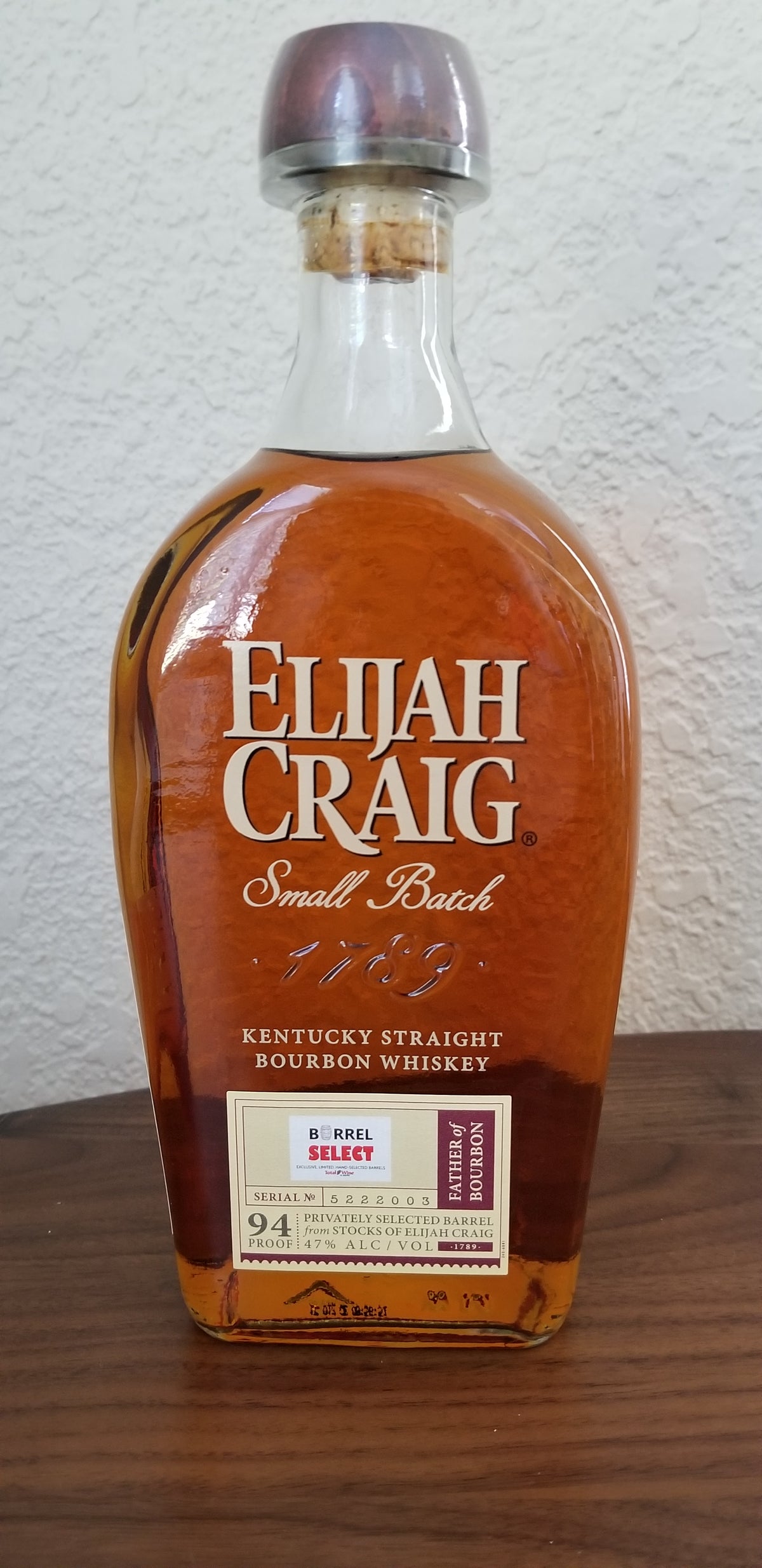 Elijah Craig Bourbon 94 Proof Barrel Select bottle