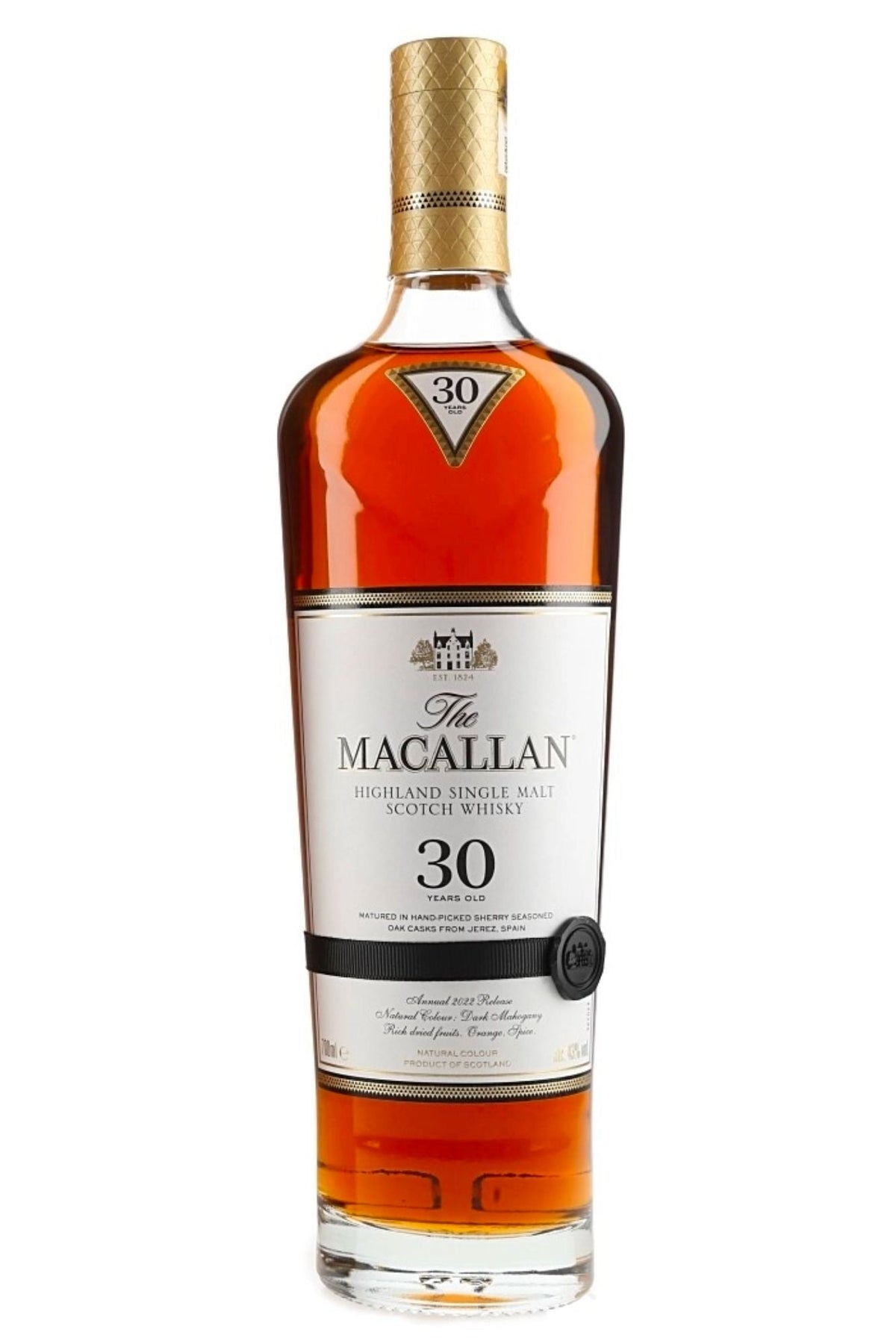 The Macallan 30 Year Old Sherry Oak Single Malt Scotch Whisky bottle