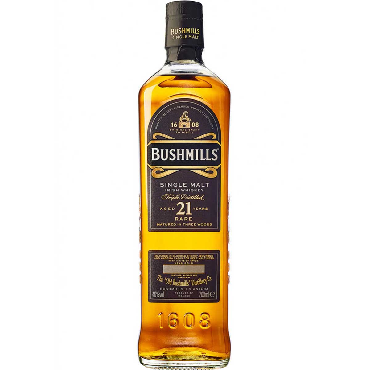 Bushmills 21 Year Old Three Woods Single Malt Irish Whiskey bottle