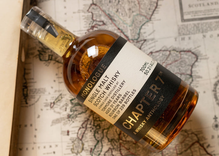 Chapter 7 Monologue 31 Year Old Tormore 1990 Scotch Whisky bottle