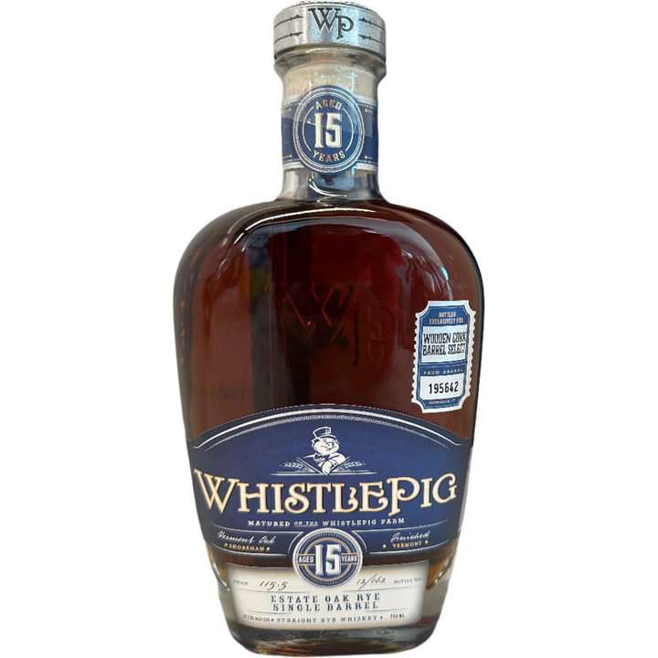 WhistlePig 15 Year Straight Rye Wooden Cork Barrel Select bottle