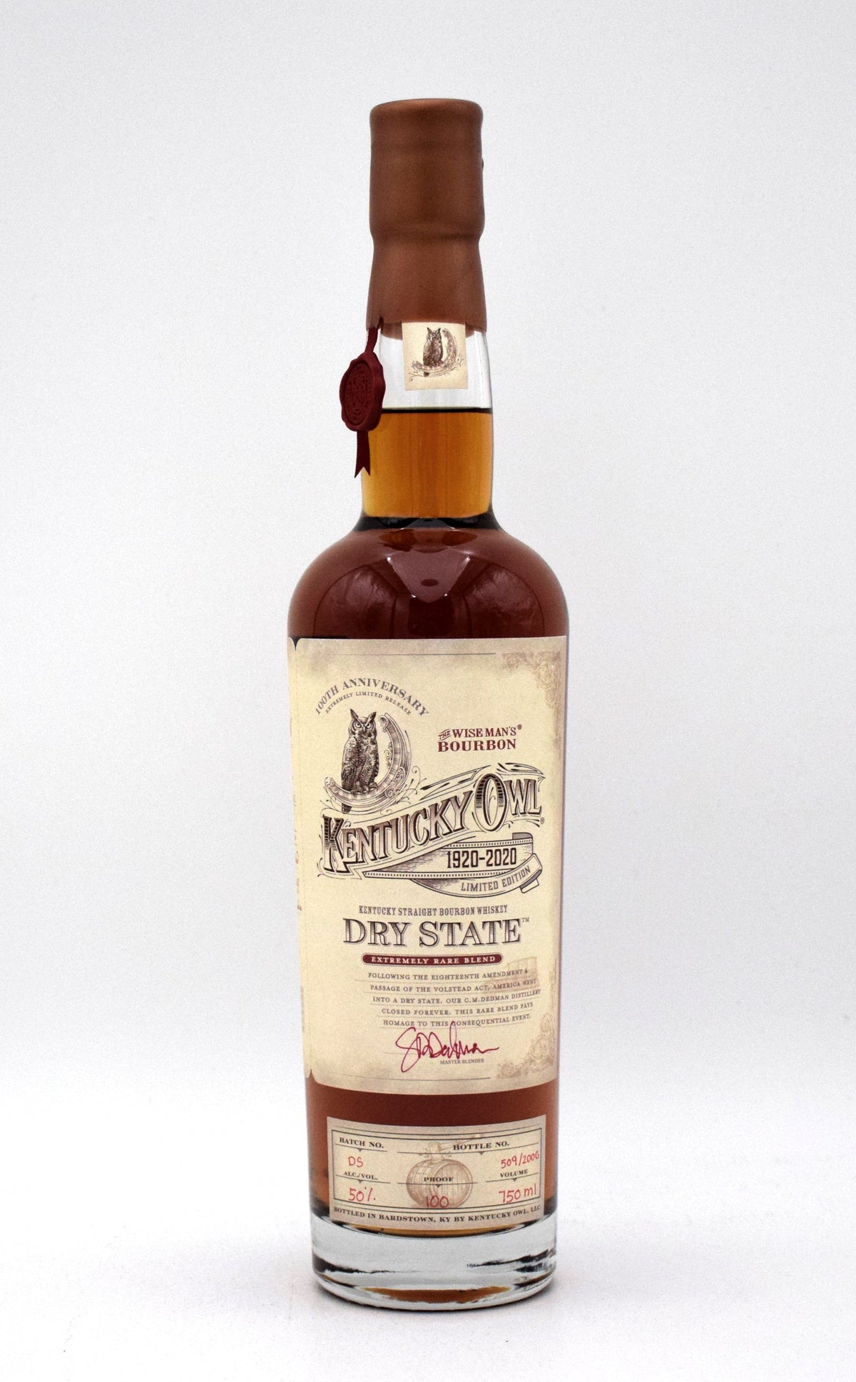 Kentucky Owl Dry State 100th Anniversary Straight Bourbon Whiskey bottle
