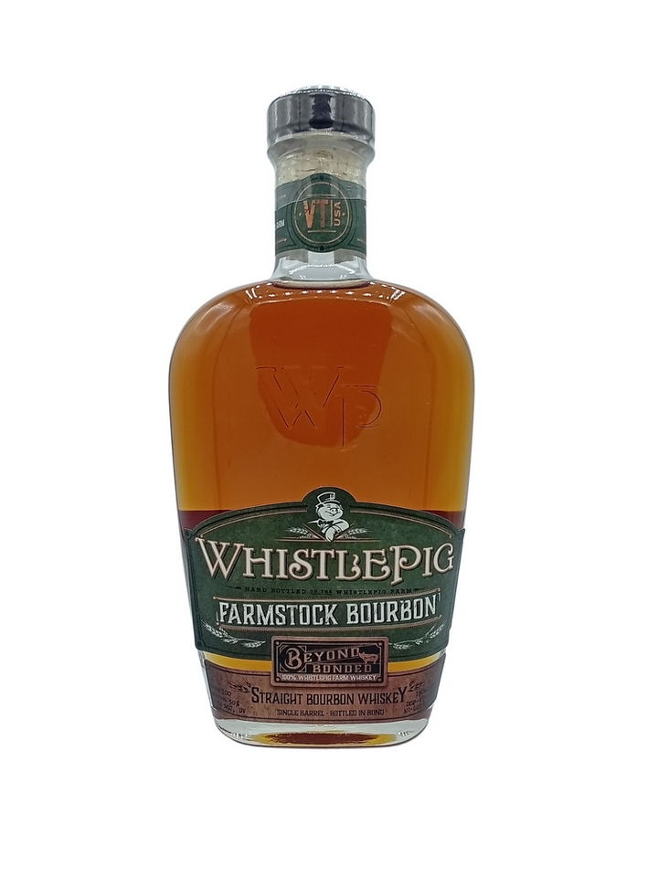 WhistlePig Farmstock Bourbon Beyond Bonded Single Barrel Bottled In Bond Straight Bourbon Whiskey bottle