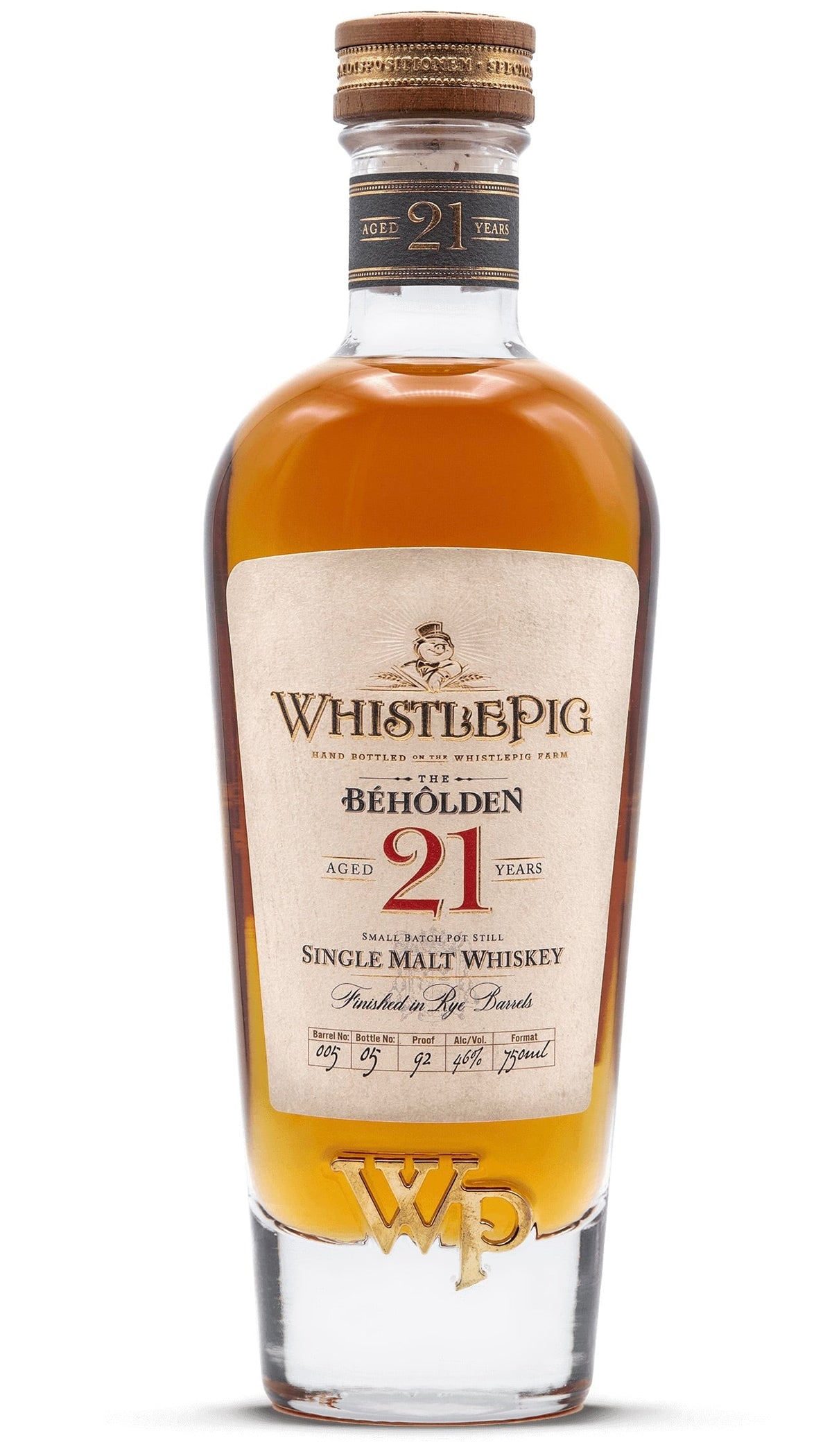 WhistlePig The Beholden 21 Year Single Malt Whiskey bottle