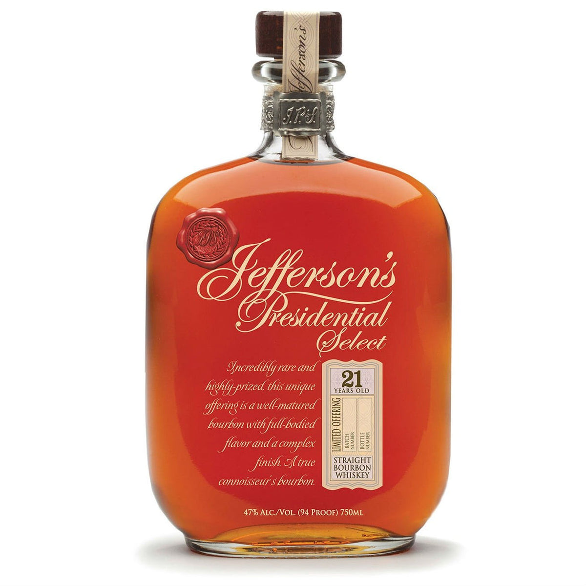 Jefferson's Presidential Select 21 Year Old Bourbon bottle