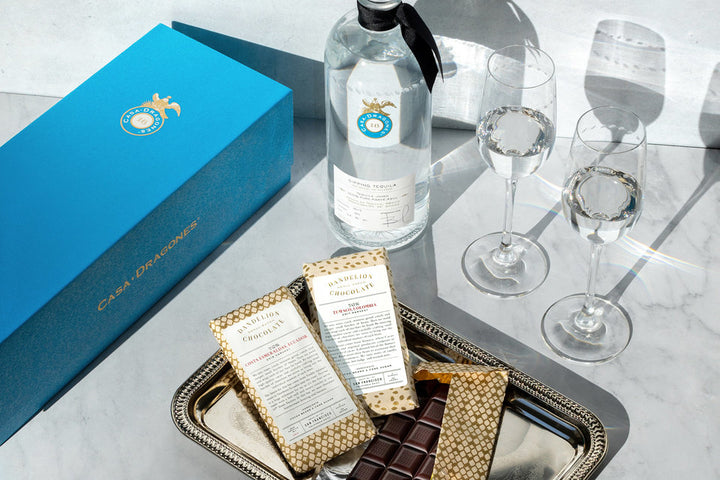 Casa Dragones Tequila Joven and Dandelion Chocolate Valentine's Day Gift Set bottle