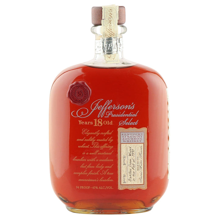 Jefferson's Presidential Select 18 Year Old Bourbon Whiskey bottle