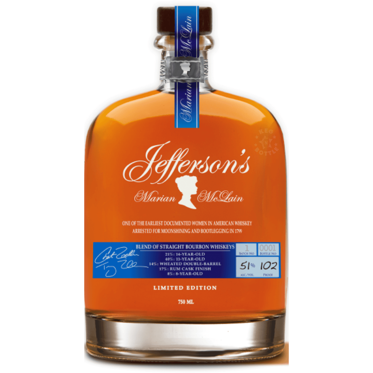 Jefferson's Marian McLain Blended Bourbon Whiskey bottle